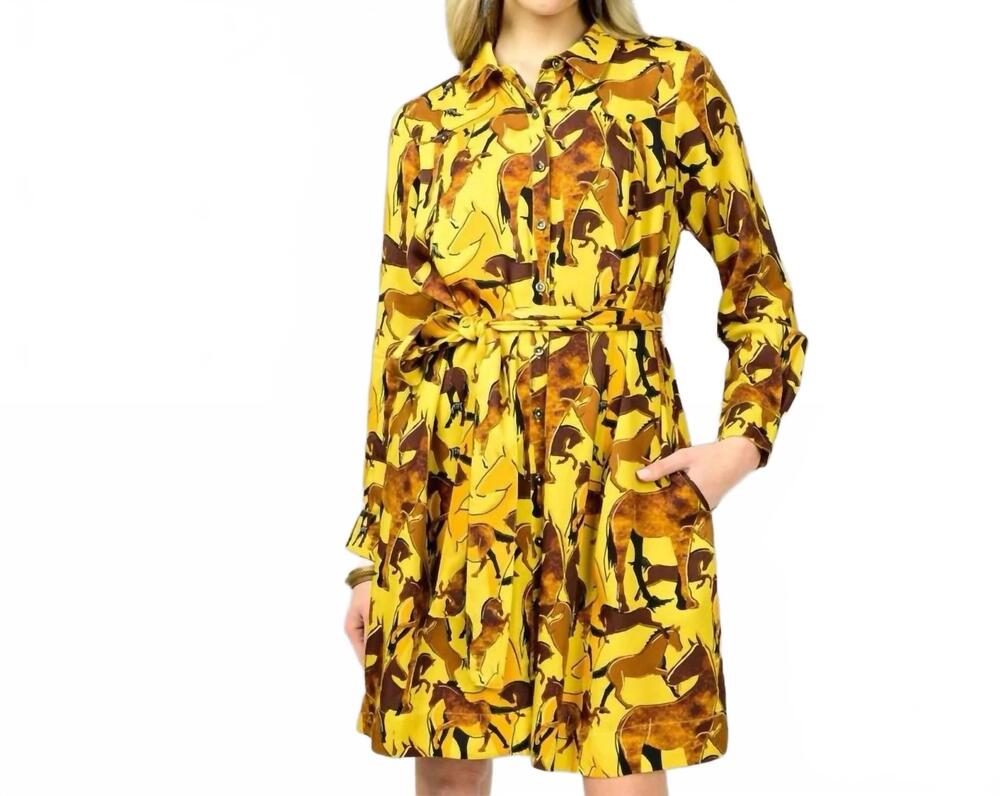 NEW UNCLE FRANK the horse rider long-sleeve shirt dress in yellow